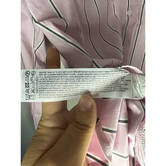 MANGO MNG Pink Gray Button Down Long Sleeve Shirt Stretch Size 10 Collar Pocket - Picture 9 of 9